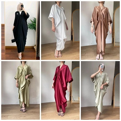 Terbaru Gamis kaftan thania satin silk premium polos remaja lebaran natal imlek murah terlaris KAFTA