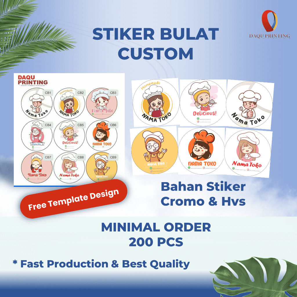 

Cutting stiker Bulat cromo, label kemasan, label makanan, label minuman, label online shop murah