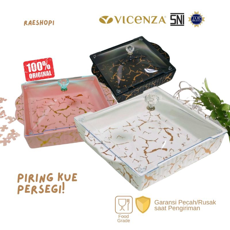 Vicenza Piring Kue Persegi motif Marmer Pink/Putih/Hitam PM137