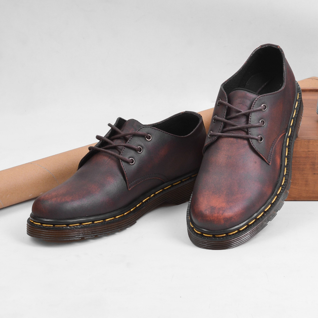 GREATA Kalmar Maroon Sepatu Formal Pria Kulit Asli / Sepatu Pantofel Derby Kulit