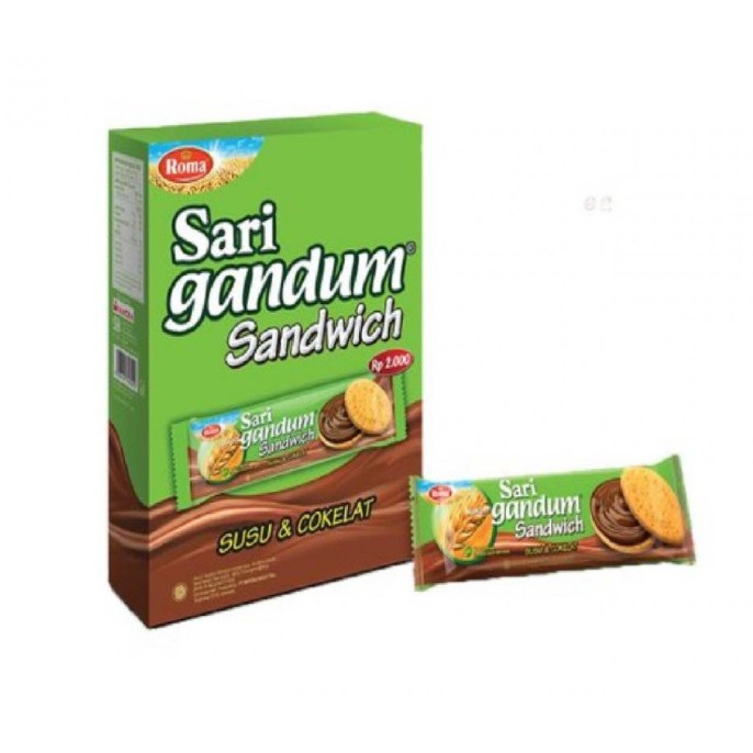 

Roma Sari Gandum Sandwich 2000 - Rasa Susu & Cokelat - PER PAK ISI 12 pcs @39gr