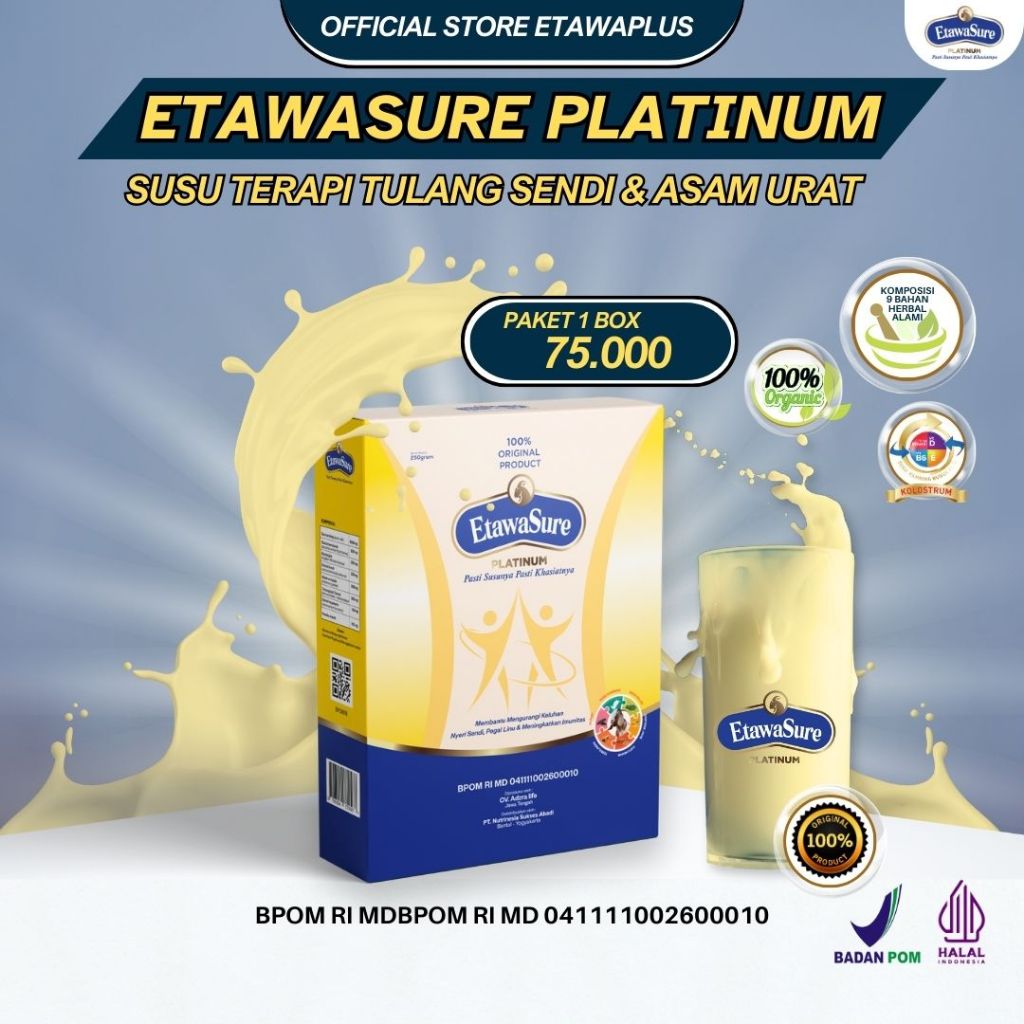 

Etawasure Platinum Susu Kambing Etawa Efektif Untuk Nyeri Sendi dan Asam Urat Paket 1 Box