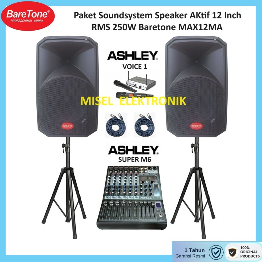 Paket Soundsystem Speaker aktif 12 inch Baretone MAX12MA Mixer audio