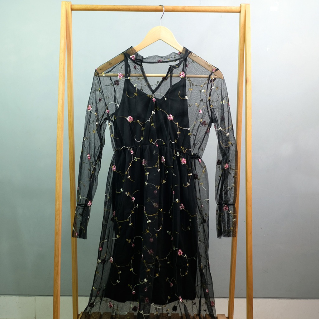 Baju Blouse dress Wanita Transparan Daleman Lengan Panjang Tembus Pandang Impor Korea