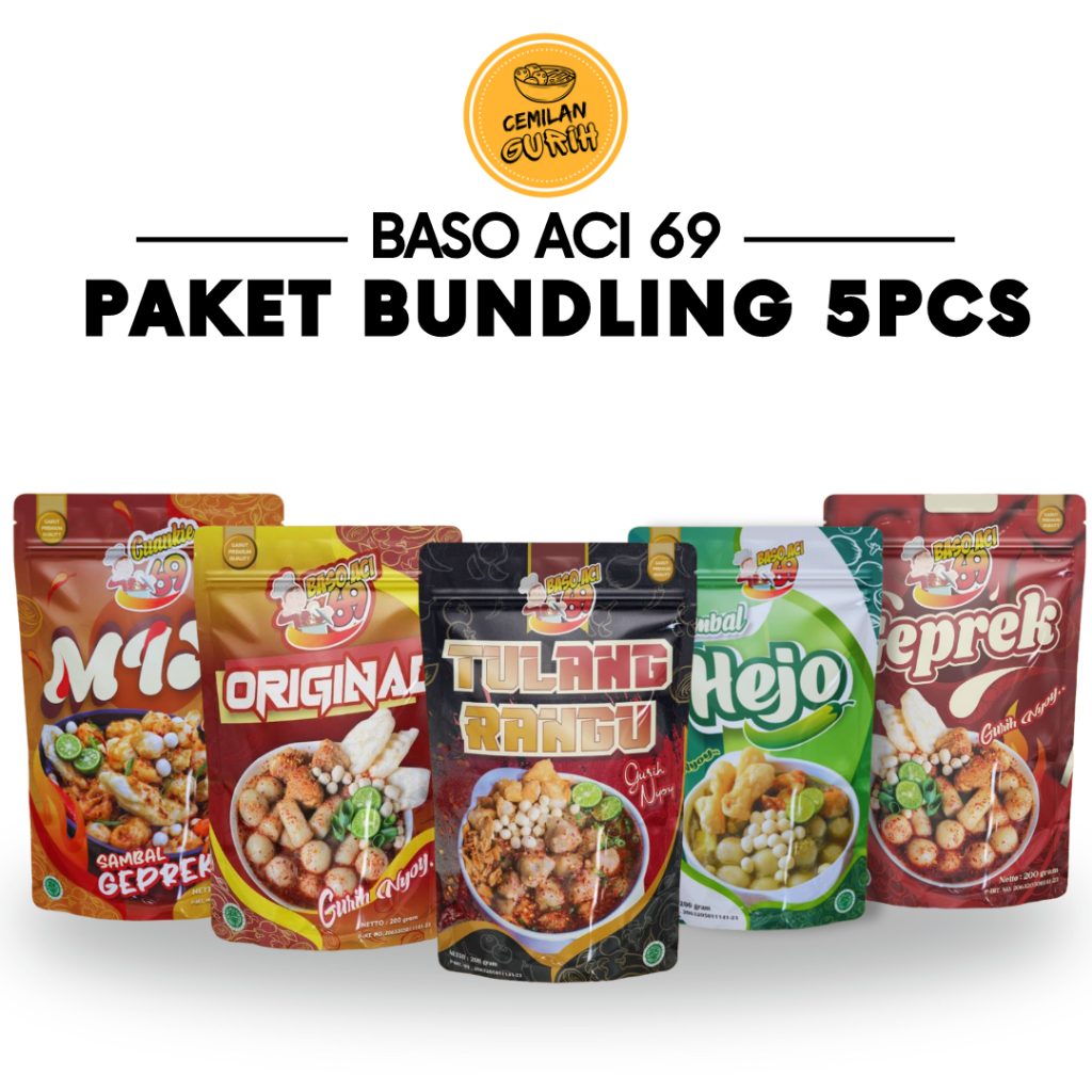 

Baso Aci 69 - Paket Bundling 5pcs (Cuankie Original Tulang Rangu Sambel Hejo Sambal Geprek)