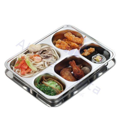 Murah Piring Stainless Steel Lunch Box Set 5 Sekat Tebal Dengan Tutup Stenlis Tempat Makan Bekel Nas