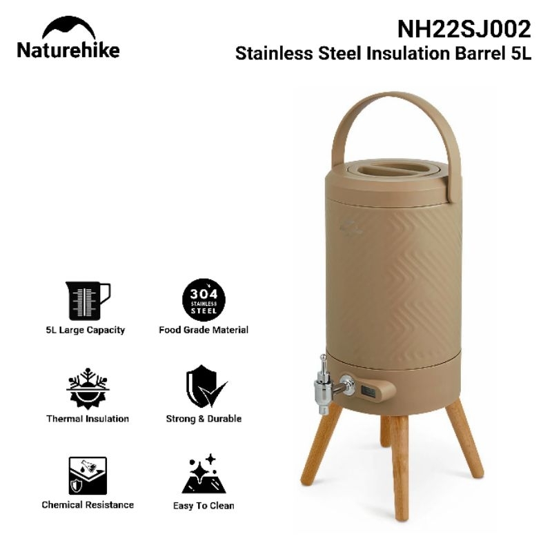 WATER BARREL 304 STAINLESS STEEL NATUREHIKE NH22SJ002 PITCHER WATER BUCKET COOLPAD COOLER THERMOS 5L
