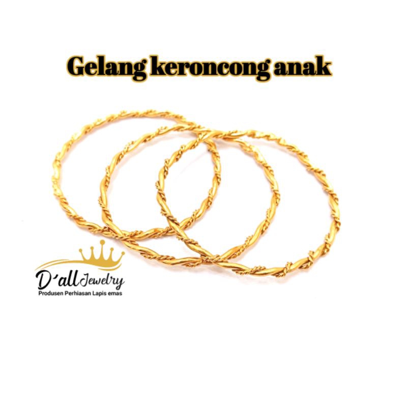 Gelang keroncok anak 1set isi 3pcs, gelang replika emas, gelang lapis emas24k