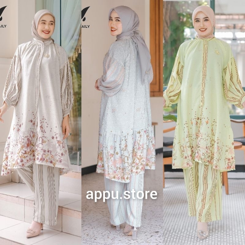 Zahra One Set Wanita Kekinian Peach Skin Print Batik Polos LD 110 / Baju Setelan Jumbo Outfit Kondan
