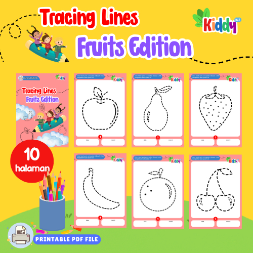 KIDDYKIT-Tracing Lines Fruits Edition for Preschool-Worksheet PDF File-Buku Edukasi Anak Usia Dini