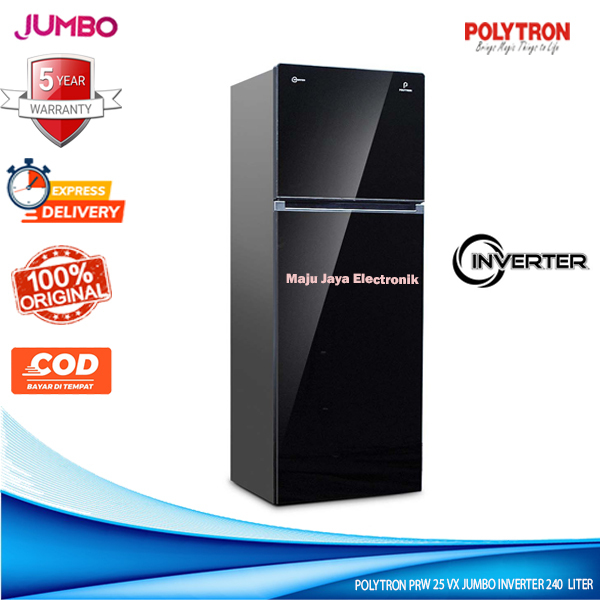 Kulkas 2 Pintu POLYTRON PRW 25 VX Jumbo 240 Liter Pintu Kaca INVERTER