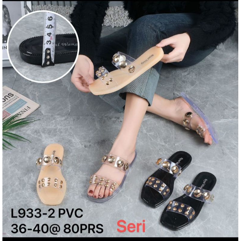 SBI 184 SANDAL SELOP WANITA STRAP 2 JELLY KACA IMPORT SANDAL FLAT TEPLEK KEKINIAN