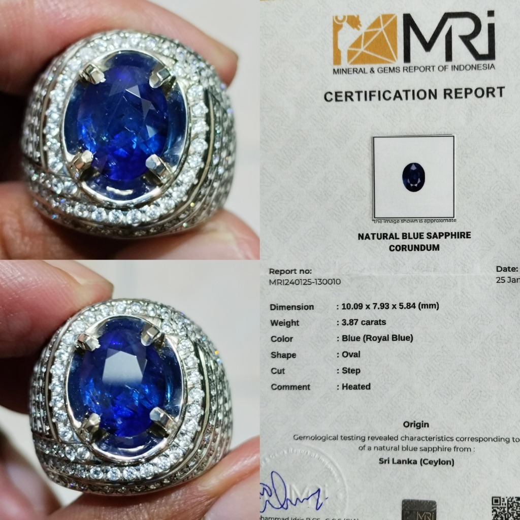 Batu cincin 3.87ct natural royal blue sapphire srilanka ceylon