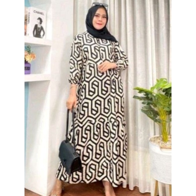 Midi Dress Zara Ruffle  Motif Citayem Rayon Premium