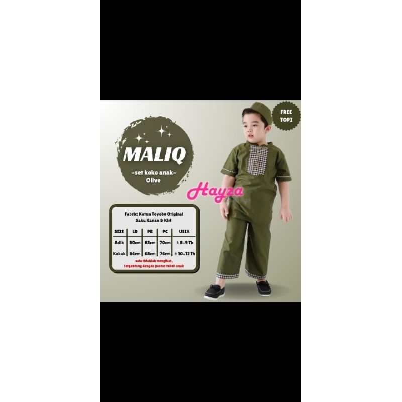 Set koko anak Maliq olive size adik