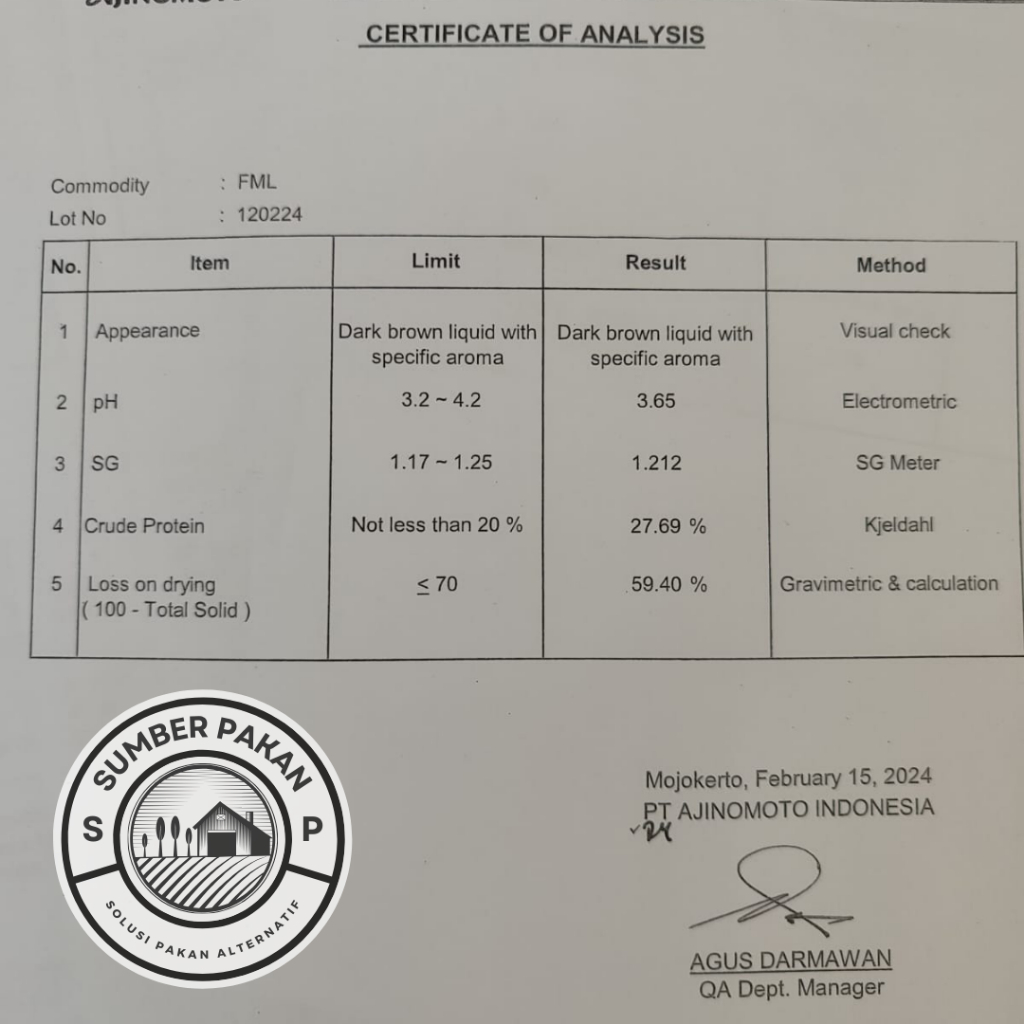 Kemasan Jerigen 25 KG Pakan Alternatif FML Ajinomoto Protein 27 % & Asam Amino Tinggi