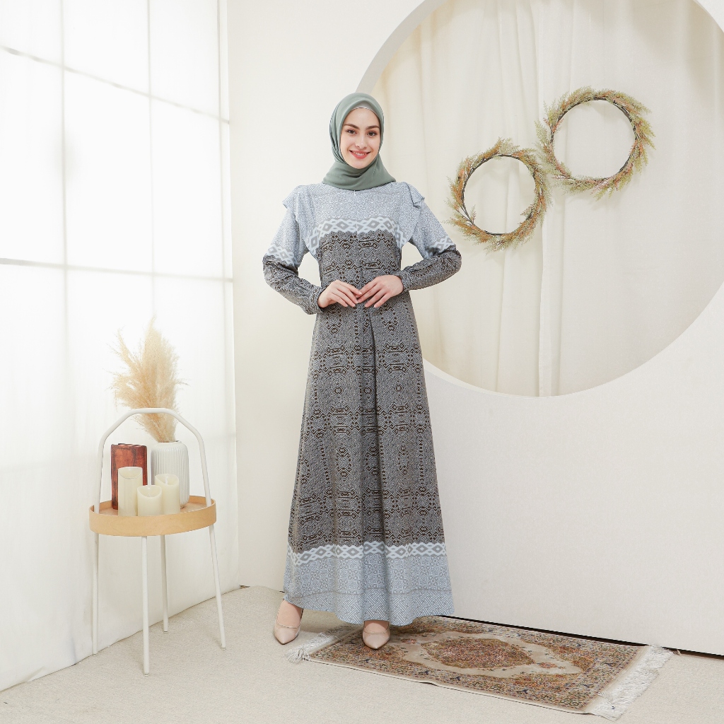 Lalucuku Collection Raya Dress  Gamis Aruna Wanita Motif Kekinian Busui Frendly Cotton Rayon Premium-3