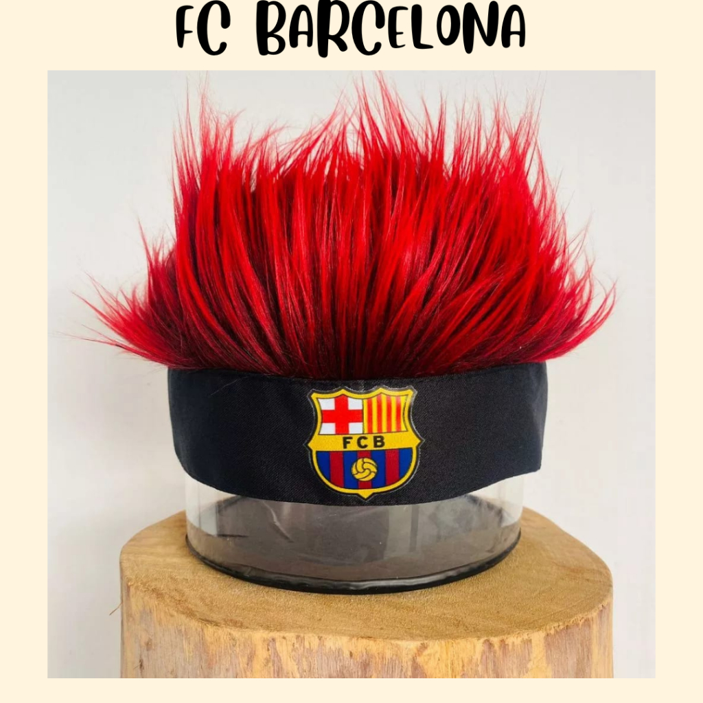 Topi Bulu Barcelona/ Aksesoris barcelona/ Wig bulu logo barcelona