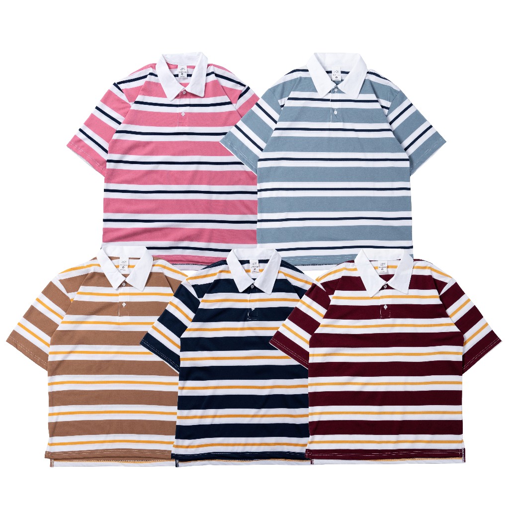 Oversize Rugby Polo Shirt Stripe Shortsleeve