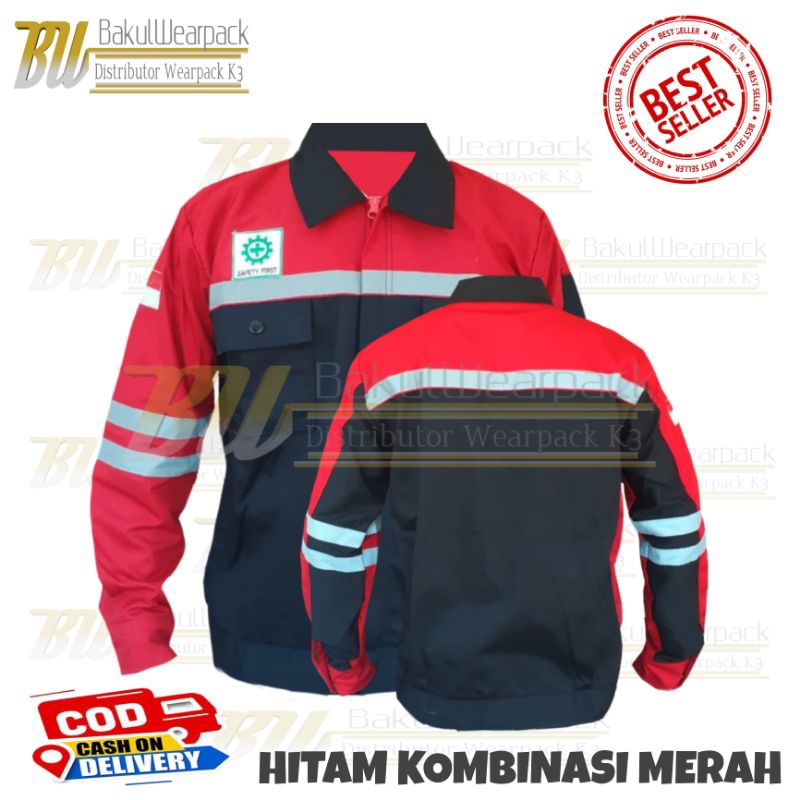 Wearpack Safety / Kemeja Safety Atasan / Baju Safety Atasan  Hitam Merah