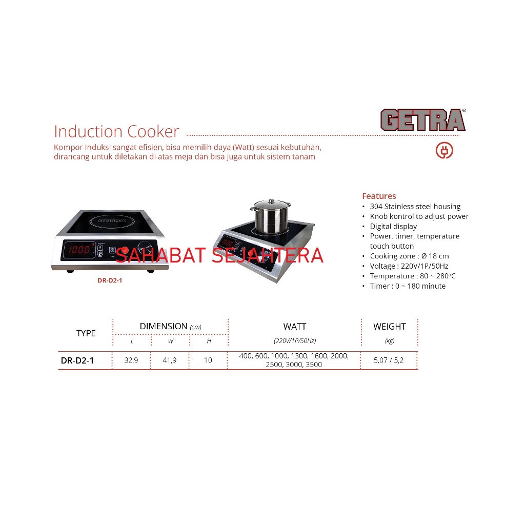 GETRA Induction Cooker DR-D2-1 Kompor Induksi Elektrik Komersial Memasak