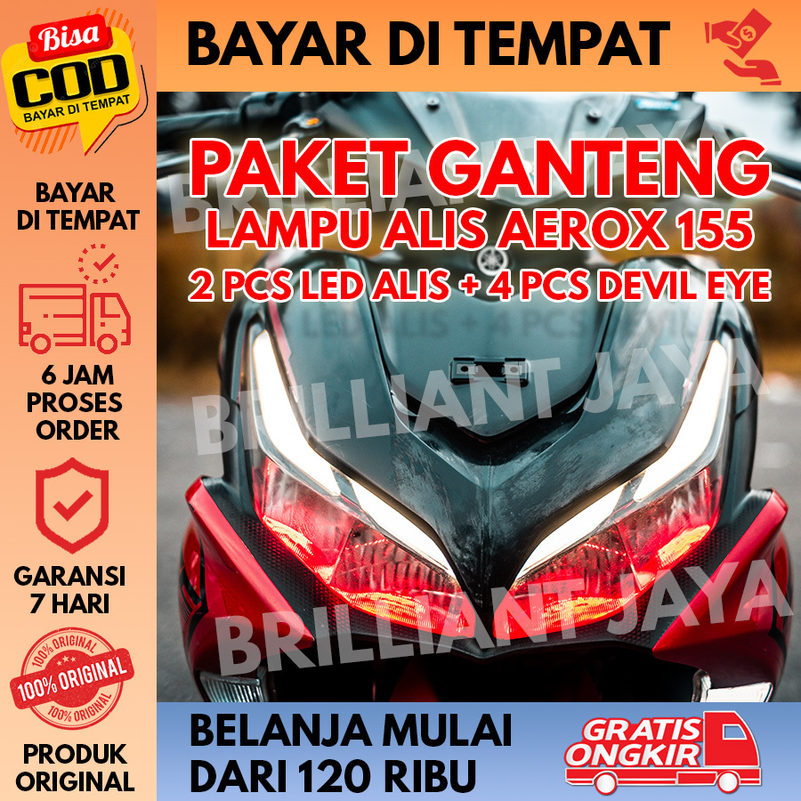 FULL SET LAMPU ALIS AEROX 155 BONUS DEVIL EYE TIDAK BERBINTIK 2 PCs LED + 4 PCs DEVIL EYE