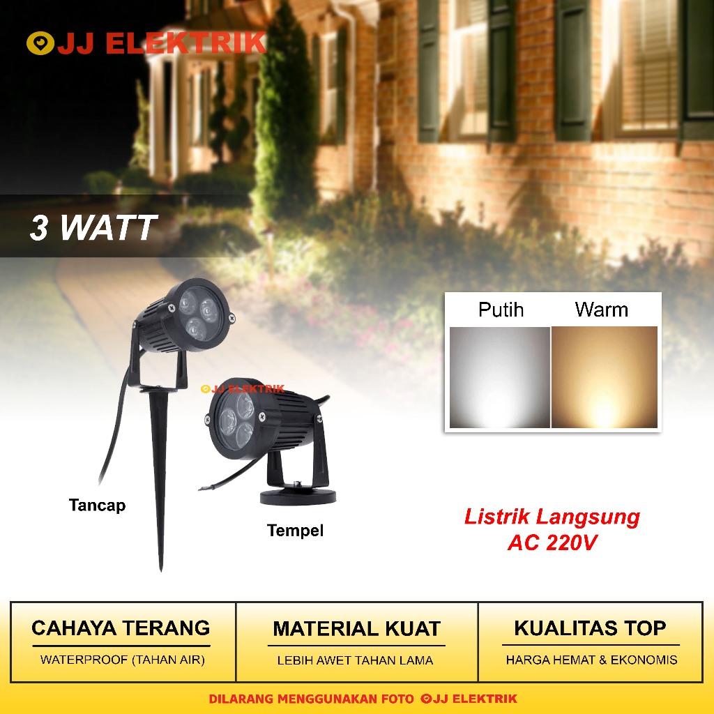 Lampu Sorot LED 3W 3 Watt SNI Lampu Taman Spotlight Indoor Outdoor Lukisan Dekorasi Cahaya Kuning Wa