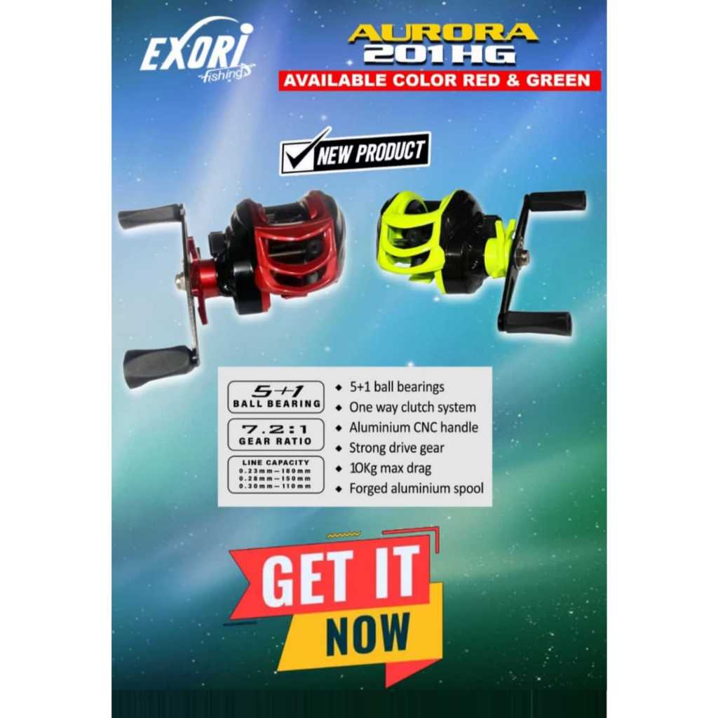 REEL BC EXORI AURORA 201HG GEAR RATIO: 7.2:1 / BB: 5+1 / DRAG POWER 10KG