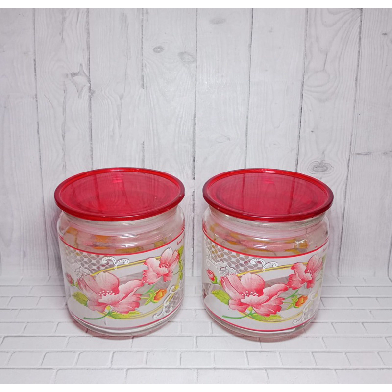 TOPLES KACA MOTIF BUNGA 600 ML / TOPLES KUE KACA / TOPLES LEBARAN / TOPLES IMLEK / TOPLES NATAL - KI