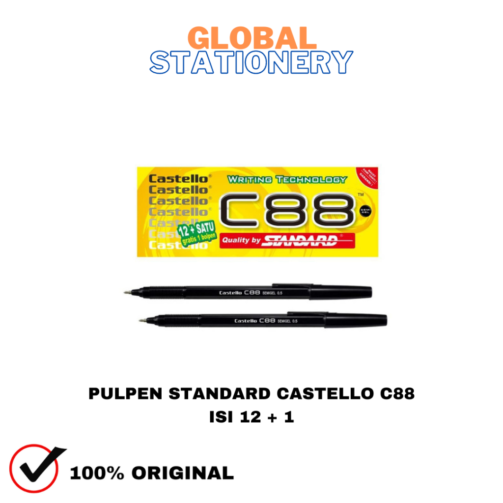 

PULPEN BOLPEN HITAM STANDARD C88 CASTELLO ISI 12 FREE 1