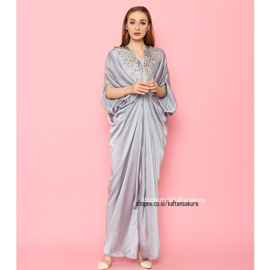 Gamis Kaftan Pesta Mewah Busui Gamis Pesta Lebaran Payet Modern Warna Hitam Navy Putih terbaru mewah