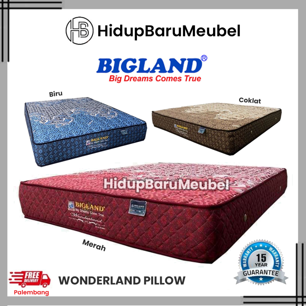 Matras Wonderland by Bigland / kasur pegas standard / spring bed springbed tebal padat / busa per garansi pabrik tebal berat / divan sandaran kombinasi
