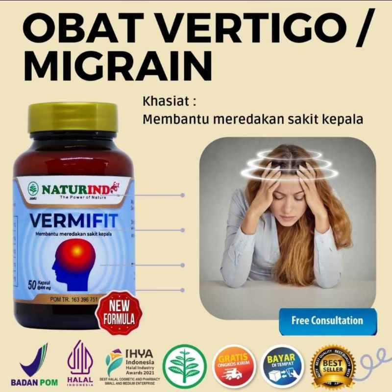 

VERMIFIT adalah obat untuk mengatasi vertigo atau migrain, mrnvegah mual dan muntah