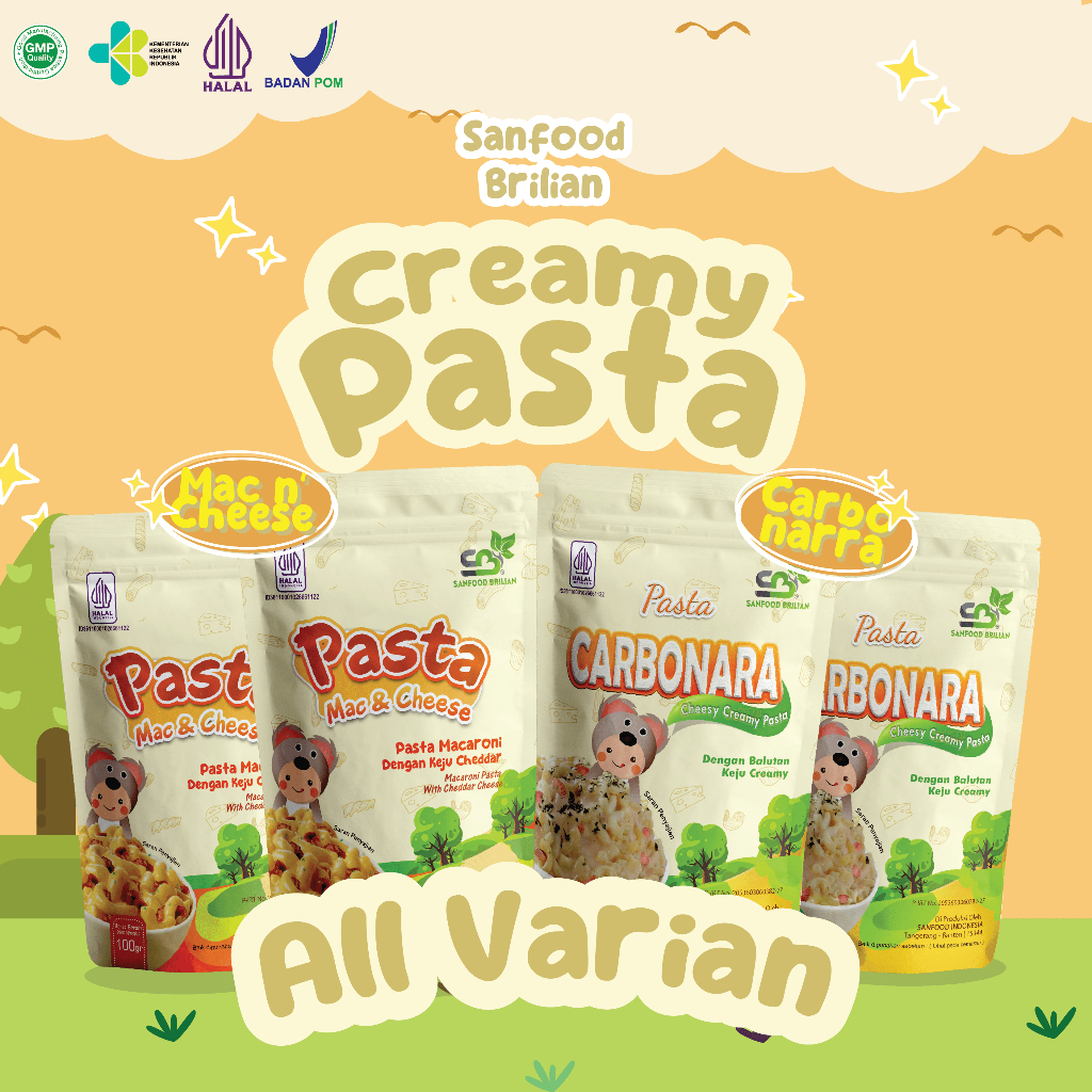 

SANFOOD BRILIAN Sanfood Pasta Mac & Cheese Carbonara, Saus Bolognese 100gr All Varian Pasta Macaroni