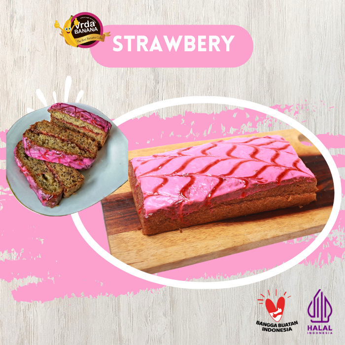 

Vrda Banana Cake Strawbery - kue Bolu Pisang topping Strawbery