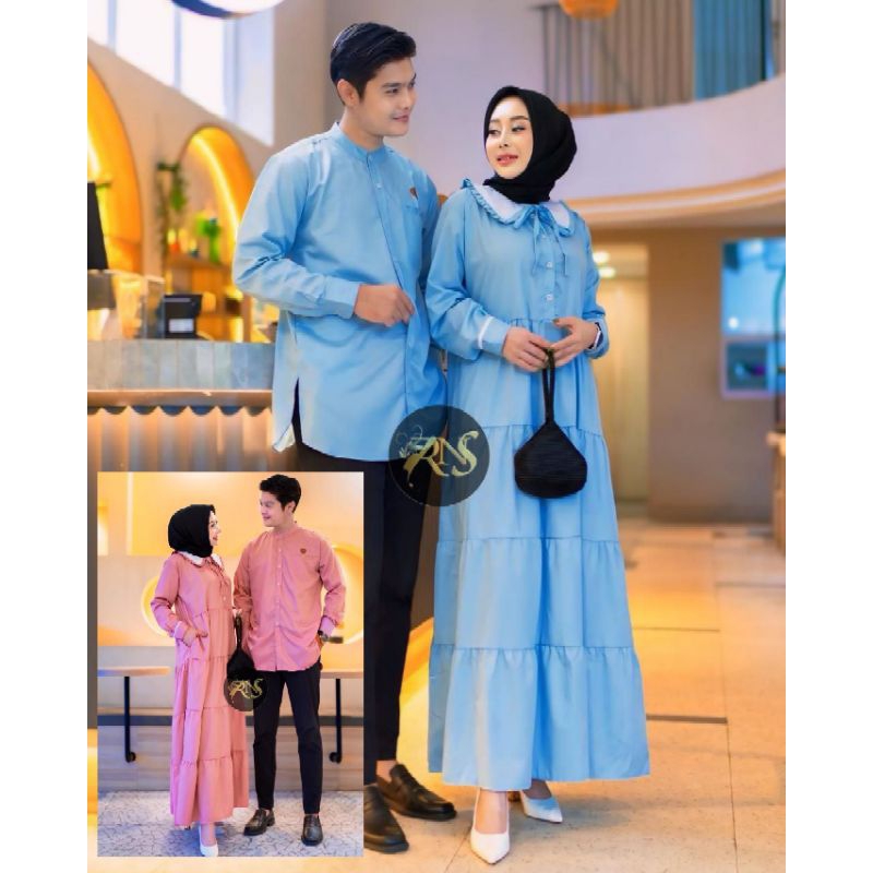 SET COUPLE TERBARU COUPLE AISYAH / COUPLE GAMIS SUSUN POLOS / COUPLE TOYOBO