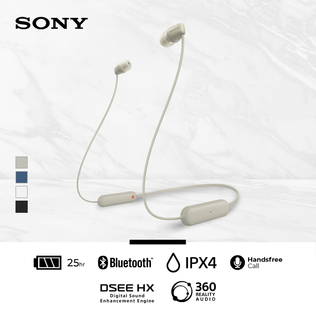 SONY WI-C100 In Ear Wireless Bluetooth Headset With Microphone For Android & IOS - Cream [Battery Up