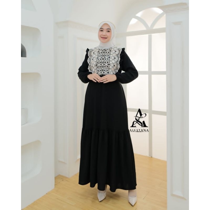 ❤ALESYANA❤ ZALIKA DRESS ORI BY ALESYANA (DRESS BUSUI BAHAN CRINKLE MIX RENDA PRADA)