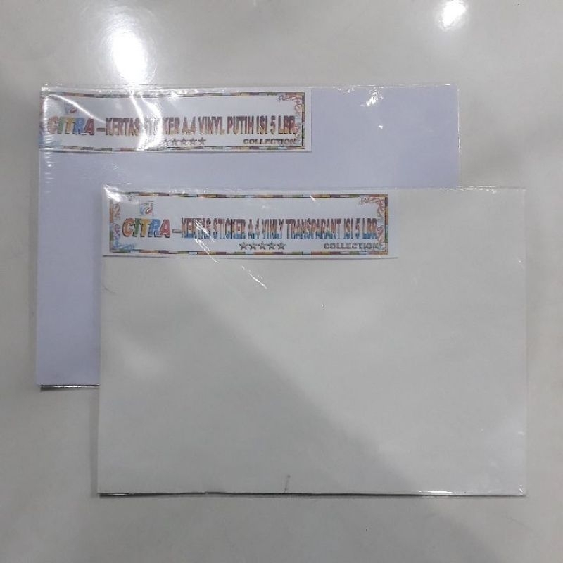 

KERTAS STICKER A4 VINYL ISI 5 LEMBAR : CITRA