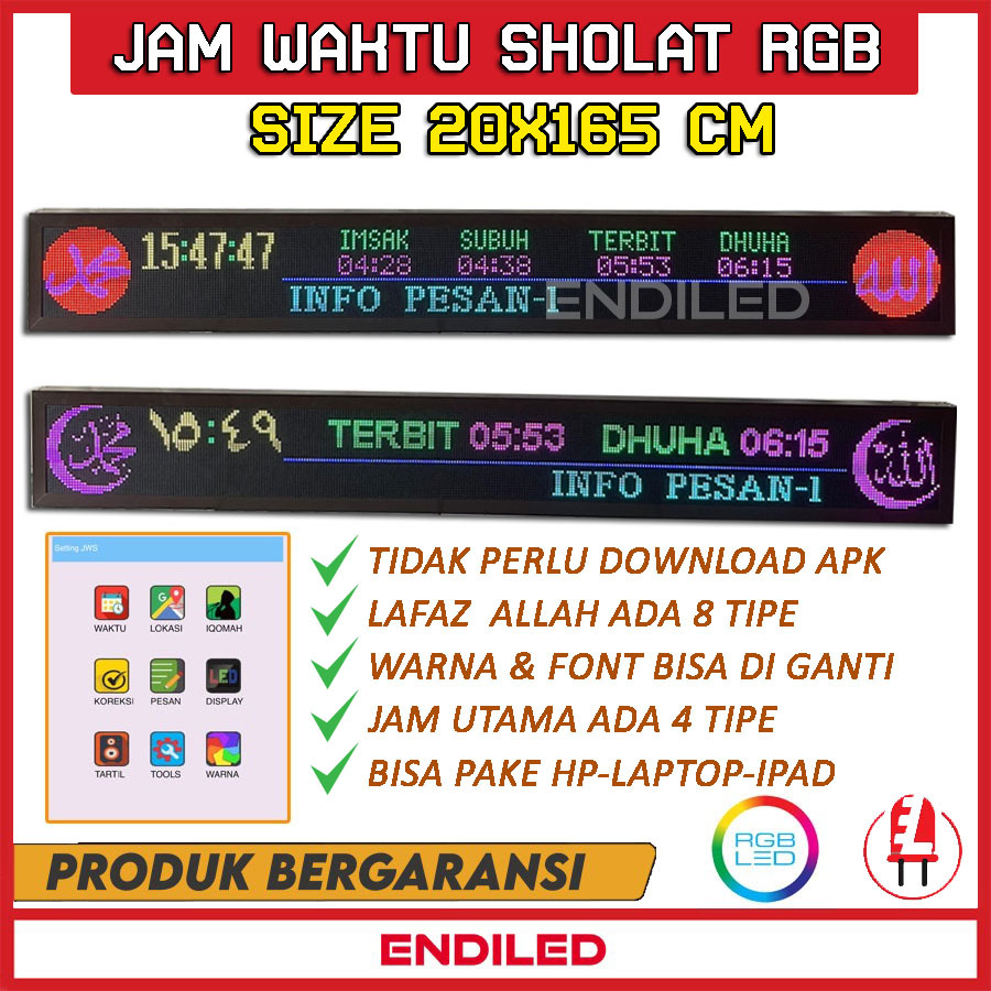 Jam Jadwal Sholat masjid digital running text p5 RGB Wifi