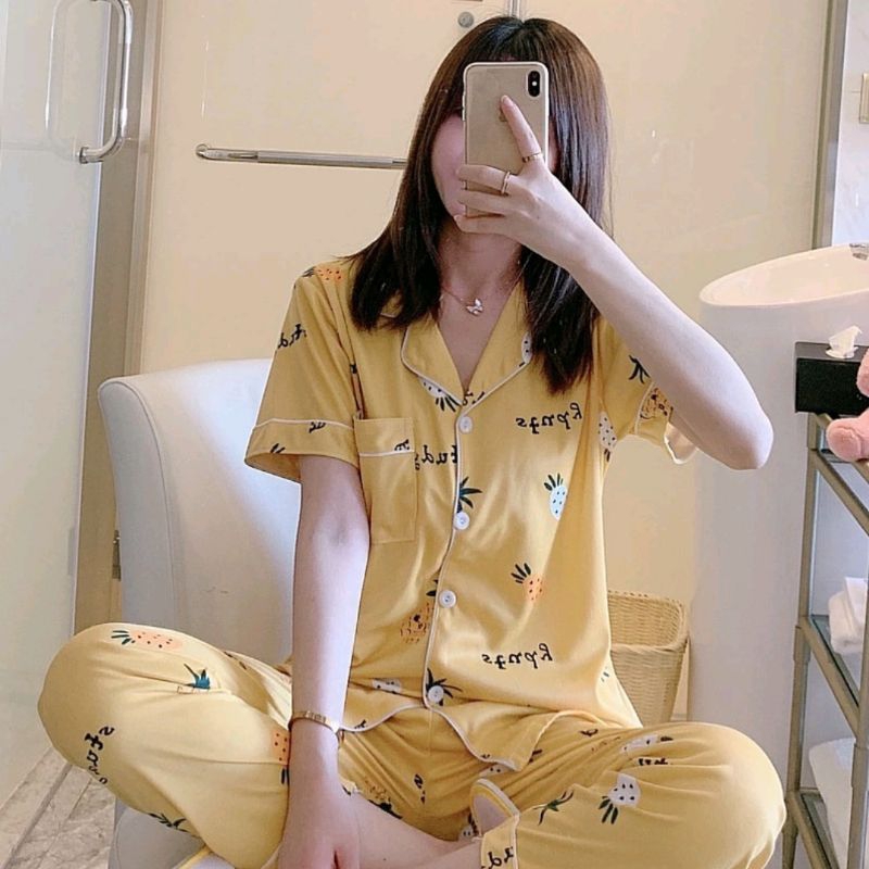 Baju tidur dewasa one set nanas kuning