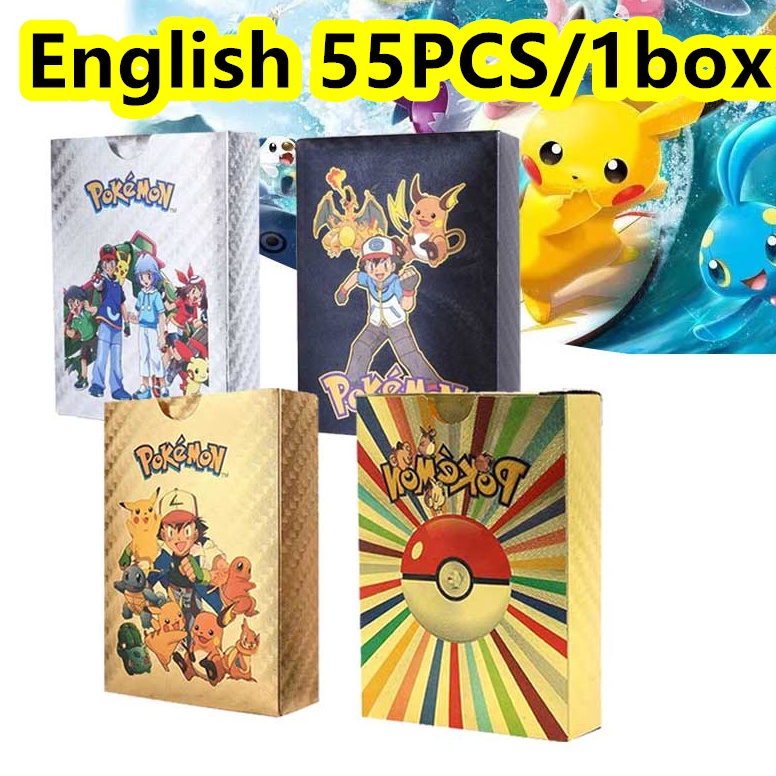 Harga Termurah Kartu Pokemon Cards 55PCS 1 box Original Gold Hitam Langka Charizard Pikachu Langka B