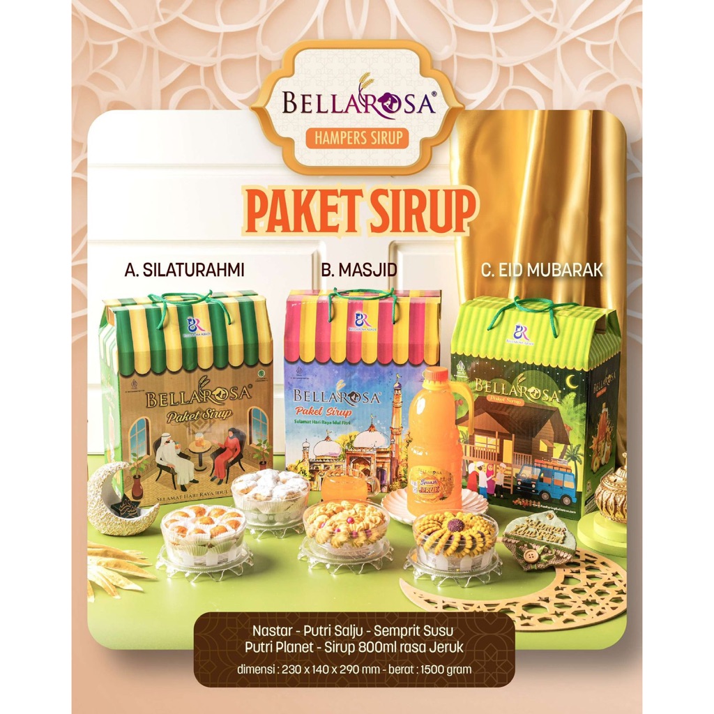 

BELLAROSA PAKET SIRUP MASJID / HAMPERS LEBARAN BULAN SUCI / KUE KERING MAKASSAR