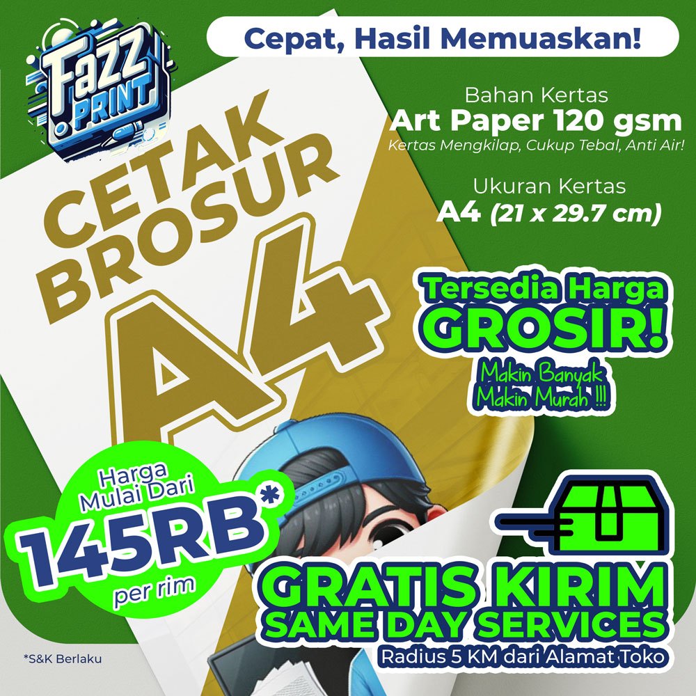 

Cetak Brosur A4 Art Paper 120 gsm per Rim 1 Sisi / 2 Sisi, Tanpa Minimum Order