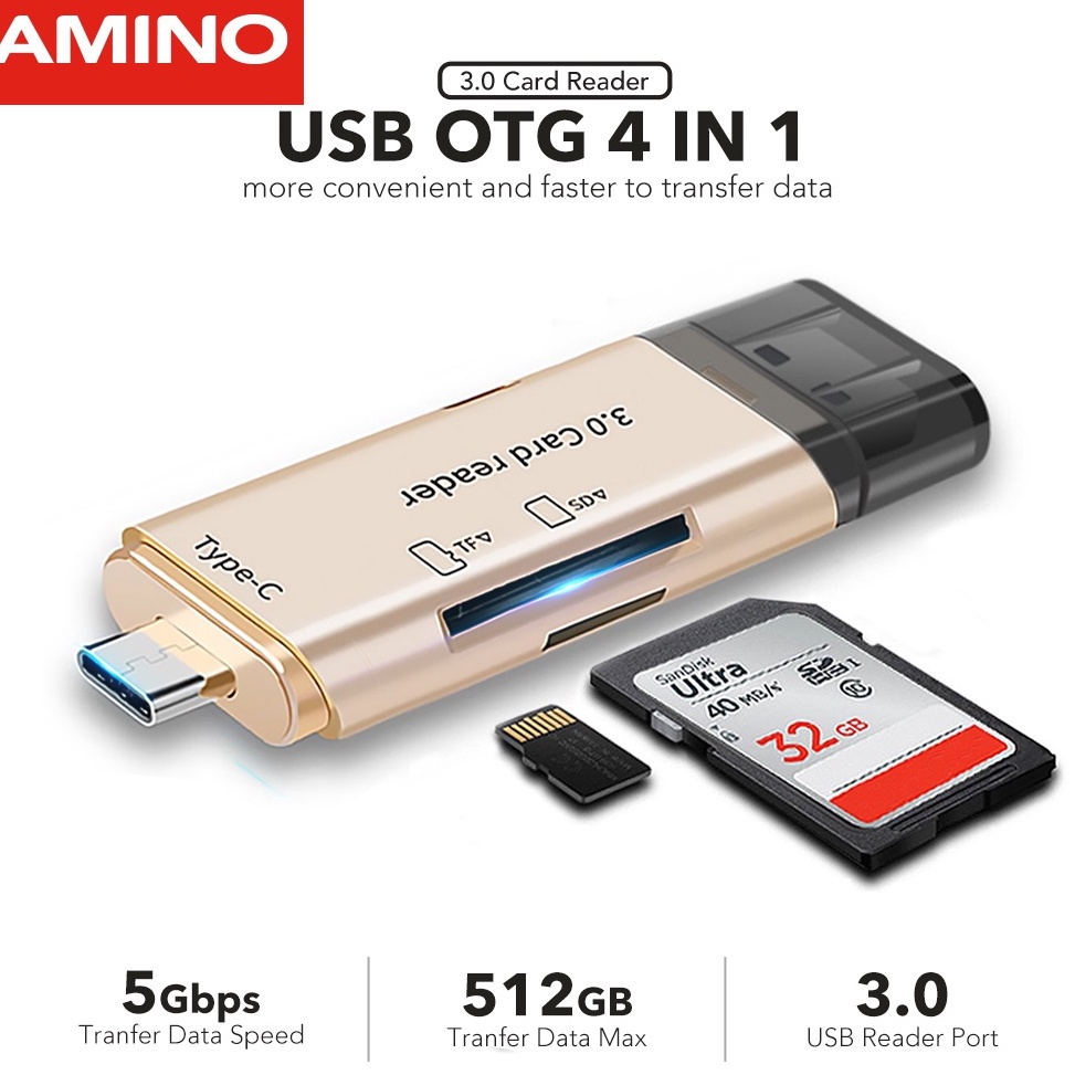 RTC211 TERMURAH AMINO 4 in 1 USB 3  Type C  SD Card  TF Memory Card Read OTG Adapter