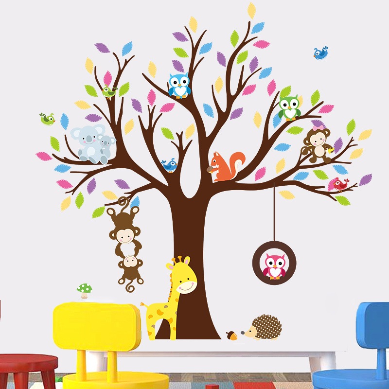 Reliza Wall Sticker Tree Monkey Jerapah Animal Pohon Hewan Anak Stiker Dinding RELIZA028