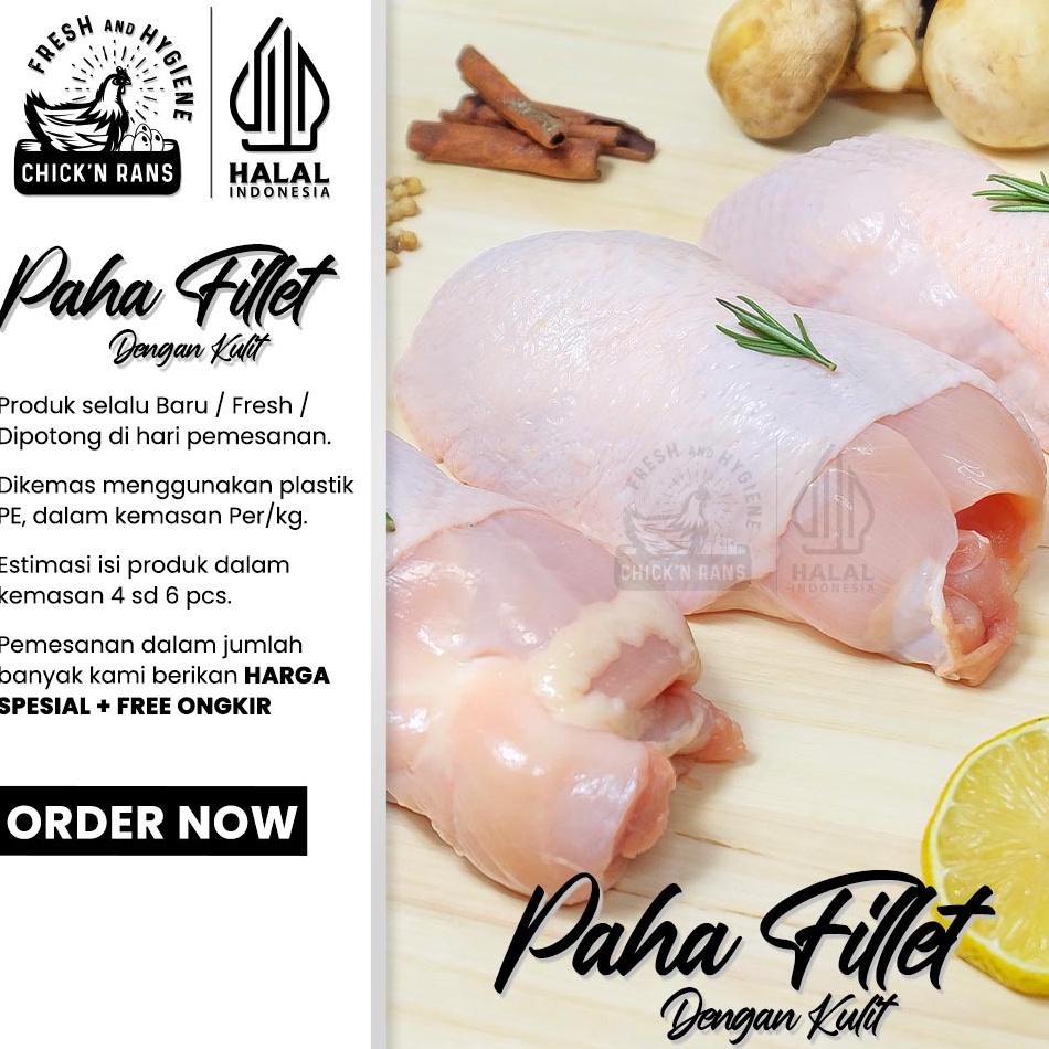 

VLG362 GROSIR Daging Ayam Paha Fillet Boneless Dengan Kulit 1kg