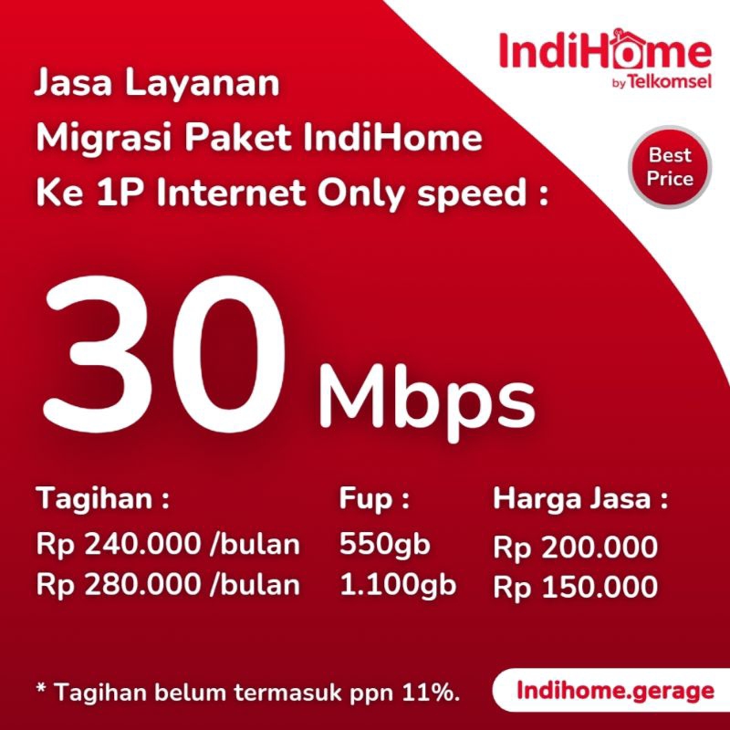 Jasa Migrasi / Rubah Paket IndiHome | 1P Internet Only | Speed 30 Mbps | Upgrade / Downgrade Speed I