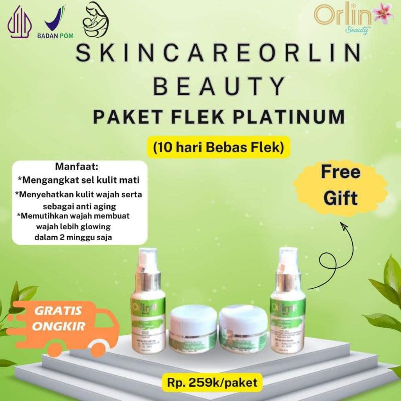 (HADIAH GRATIS) Orlin Beauty Skincare Cream flek Whitening platinum Cream BPOM penghilang flek bande