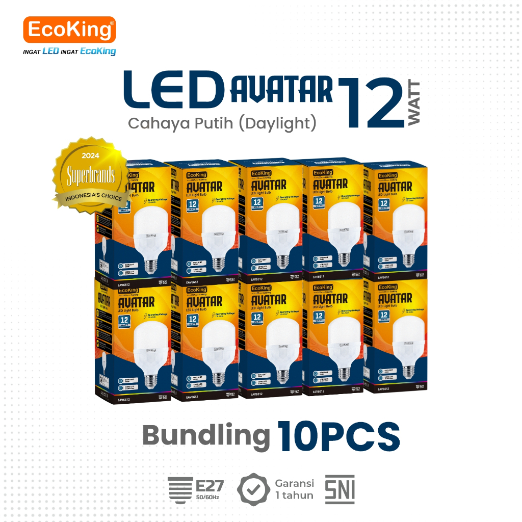EcoKing Lampu Bohlam Rumah LED Avatar 12W 10 PCS Cahaya Putih (EAV6612DL)